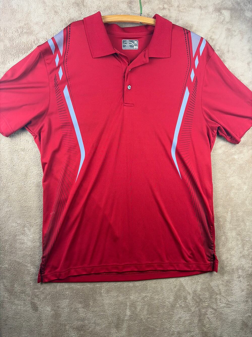 PGA Champions Tour Men's XL Golf Polo Shirt Red Athletic Grey Stripe Polo
